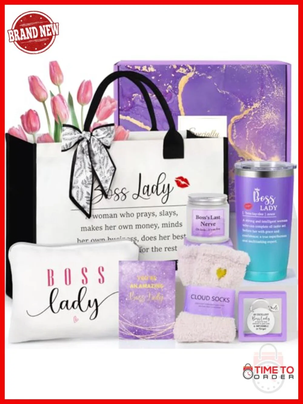 Canvas Tote Bag Gift Set with Tumbler Candle Keychain Socks